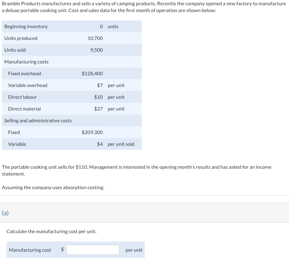 Solved Bramble Products manufactures and sells a variety of | Chegg.com