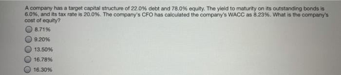 Solved A company has a target capital structure of 22.0% | Chegg.com