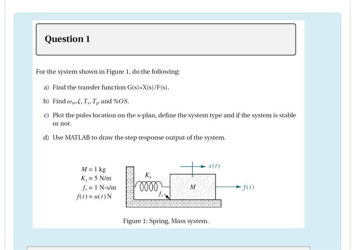 Solved Question 1 For the system shown in Figure 1, do the | Chegg.com