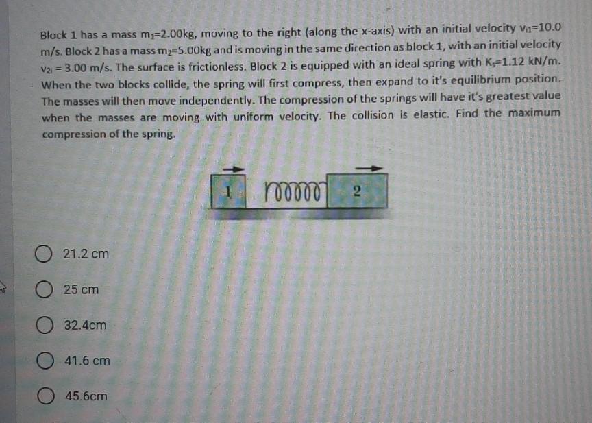 Solved Block 1 Has A Mass M 2 00kg Moving To The Right