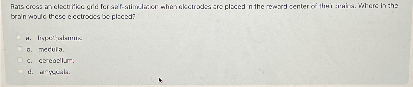Solved Rats cross an electrified grid for self-stimulation | Chegg.com