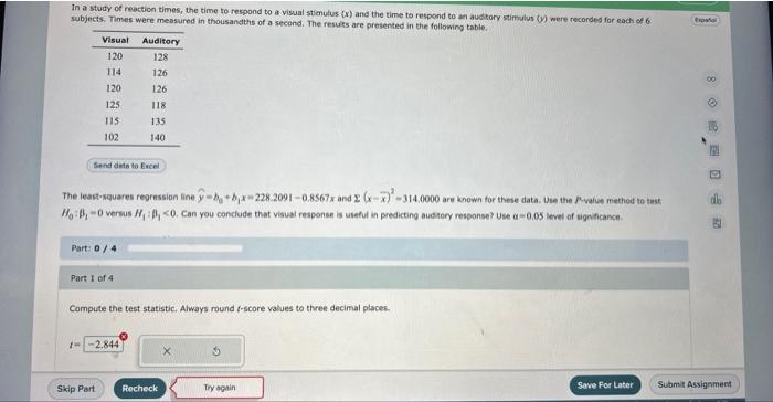 Solved In a study of reaction times, the time to respond to | Chegg.com