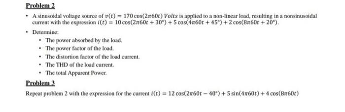Solved Problem 2 • A sinusoidal voltage source of v(t) = 170 | Chegg.com
