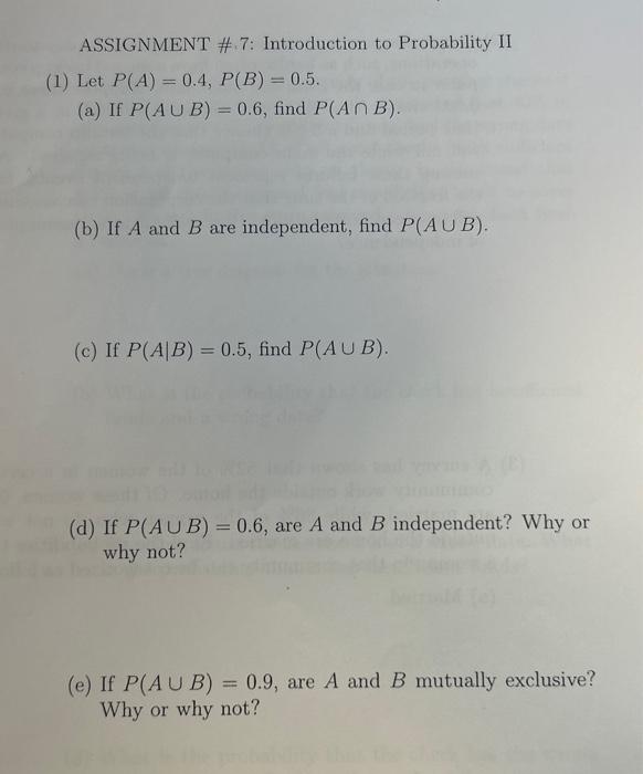 Solved ASSIGNMENT \# 7: Introduction To Probability II (1) | Chegg.com