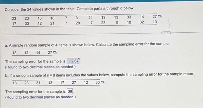 Solved Consider The 24 Values Shown In The Table Complete 