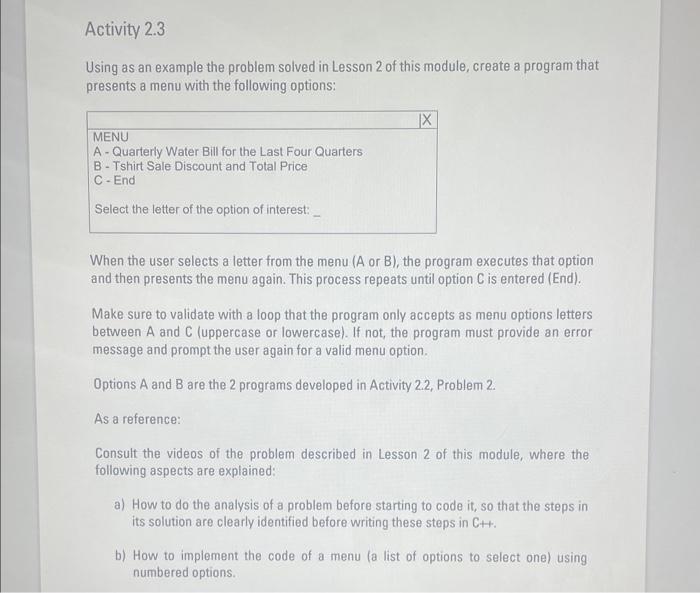 Solved Using as an example the problem solved in Lesson 2 of | Chegg.com