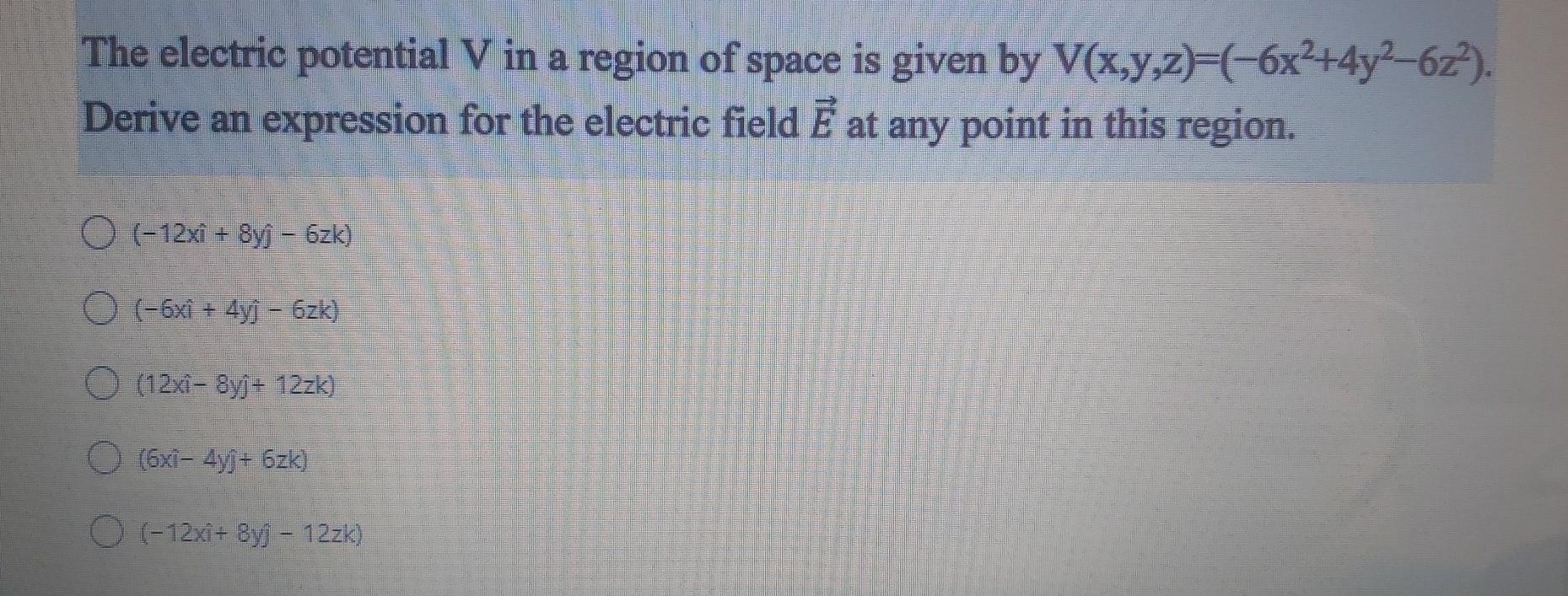 Solved The electric potential V in a region of space is | Chegg.com