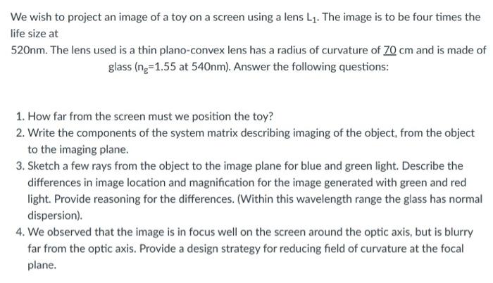 Solved We wish to project an image of a toy on a screen | Chegg.com