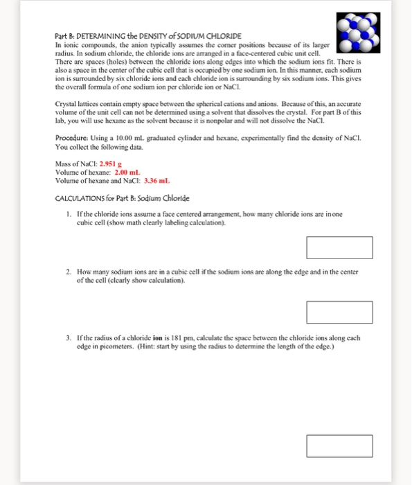 Solved Part B DETERMINING the DENSITY OF SODIUM CHLORIDE In