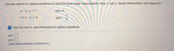 Solved Use the method of Laplace transforms to solve the | Chegg.com