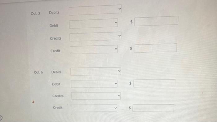 Solved Oct. 10 Debits Debit Credits Credit Oct. 27 Debits | Chegg.com