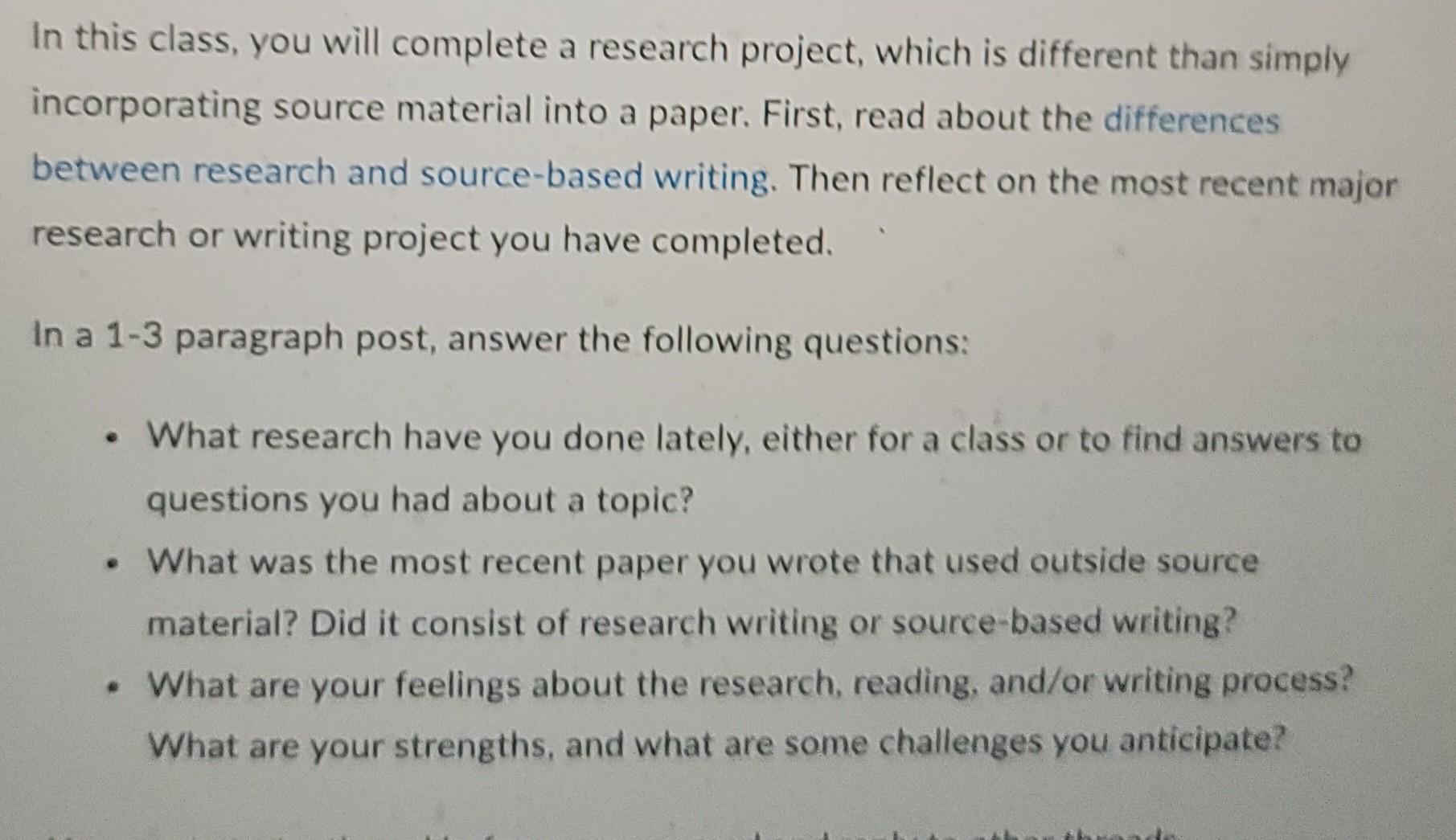 write a research project based from the different lessons in this module