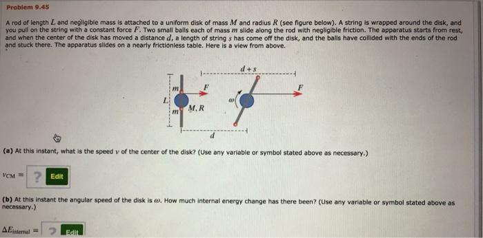 Solved Problem 9.45 A rod of length L and negligible mass is | Chegg.com