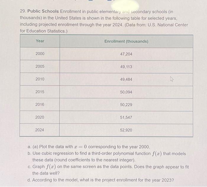 Solved 29. Public Schools Enrollment in public elementary | Chegg.com