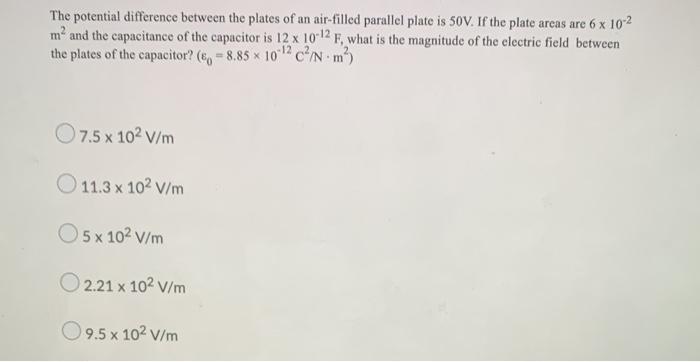 Solved The potential difference between the plates of an | Chegg.com