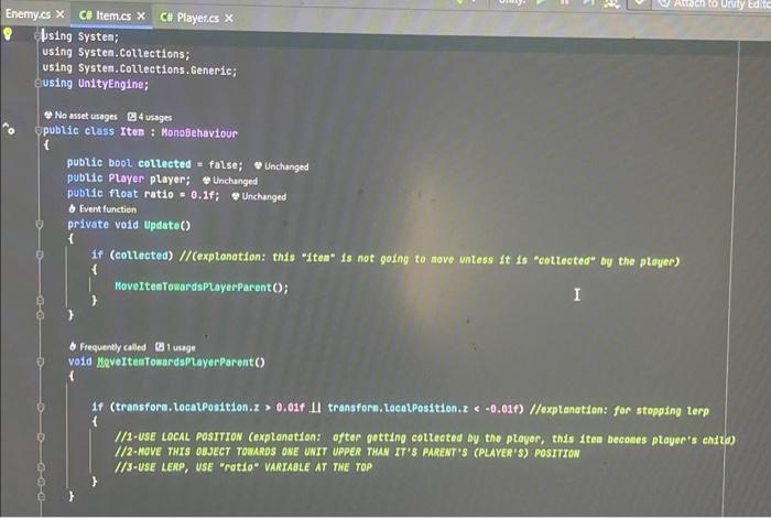 Solved complete the empty coding for c# unity engine using | Chegg.com
