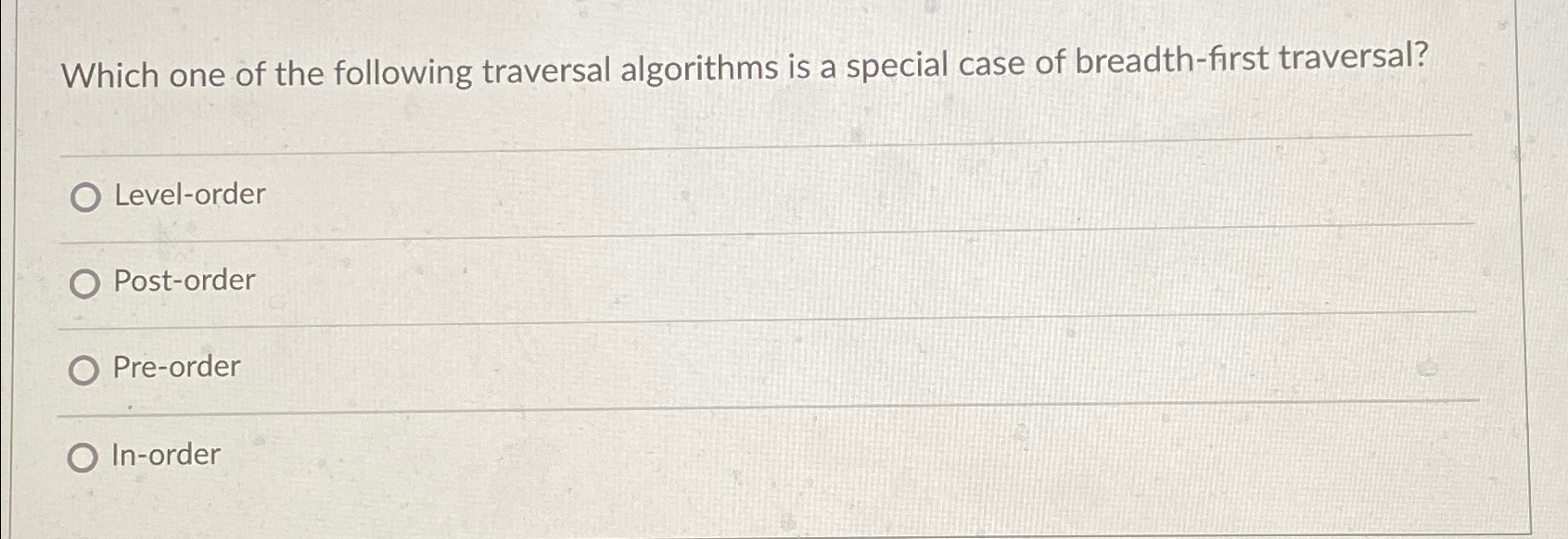 Solved Which one of the following traversal algorithms is a | Chegg.com
