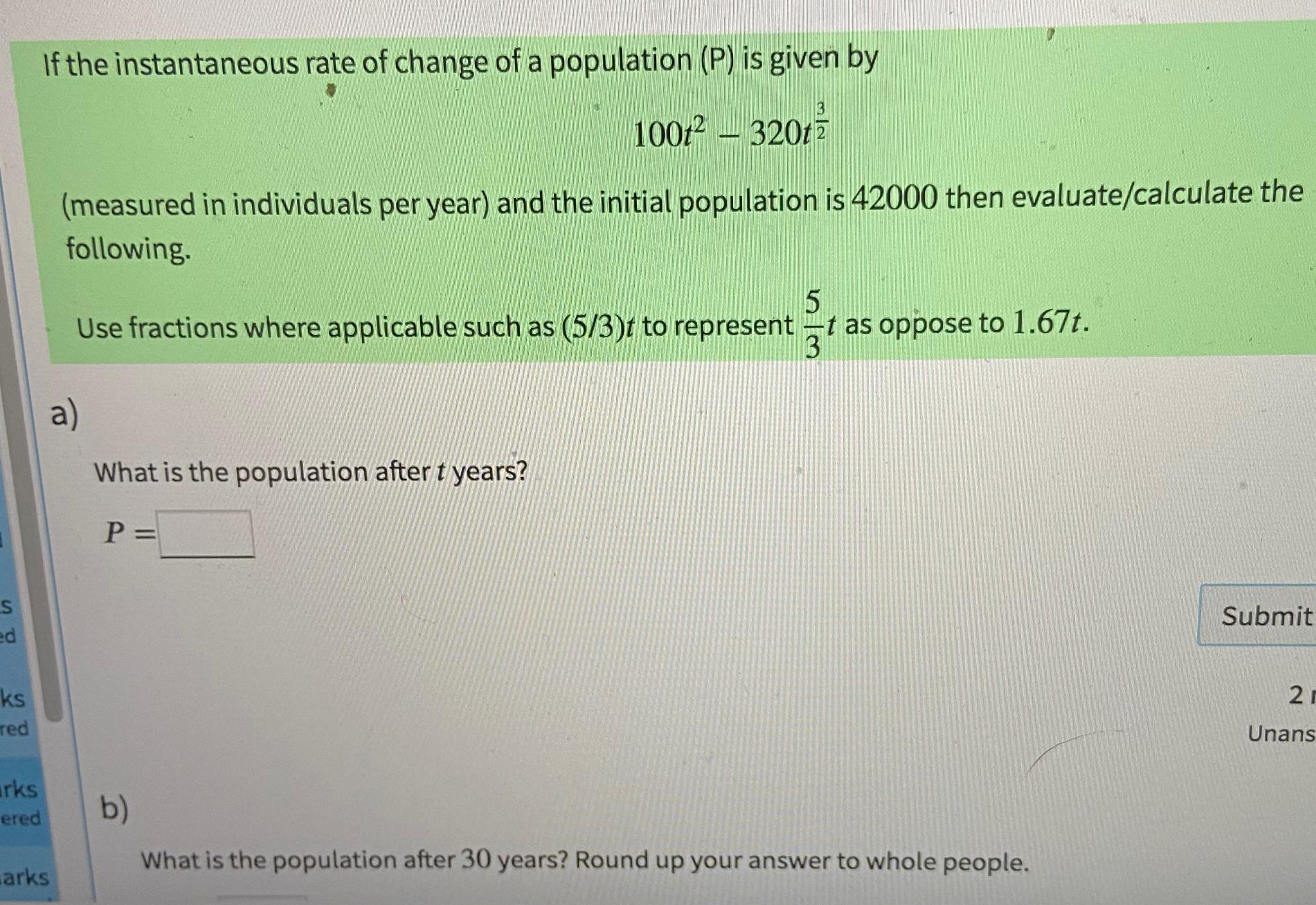 Solved If the instantaneous rate of change of a population | Chegg.com