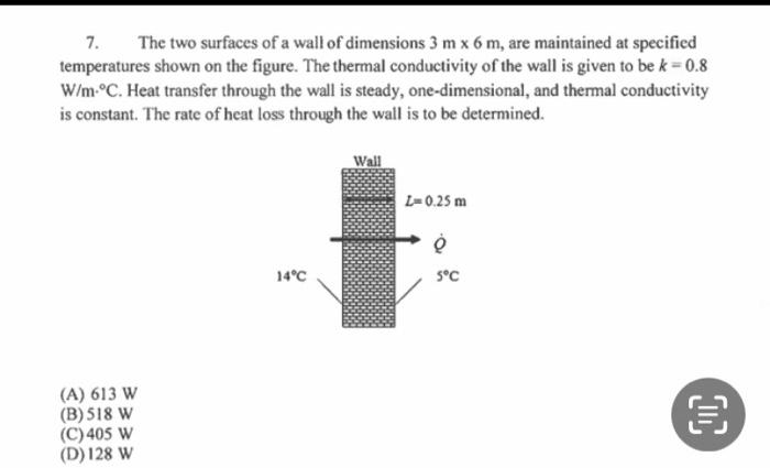 Solved 7. The two surfaces of a wall of dimensions 3 m×6 m, | Chegg.com