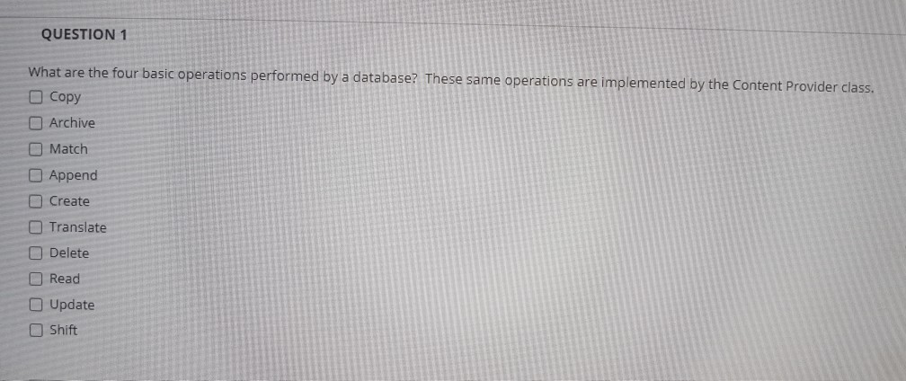 Solved QUESTION 1 What are the four basic operations | Chegg.com