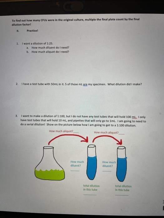 Solved Microbiology Serial Dilutions Worksheet 1. How to do