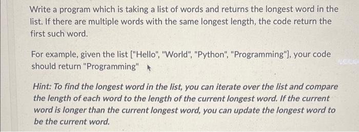 Solved Write a program which is taking a list of words and | Chegg.com