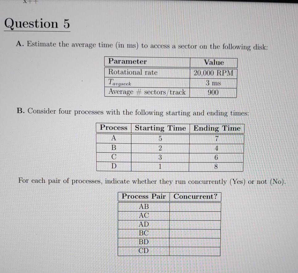 Solved XT Question 5 A. Estimate the average time in ms) to | Chegg.com