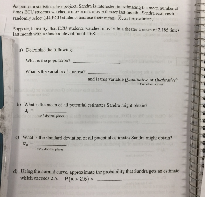 Solved As part of a statistics class project, Sandra is | Chegg.com