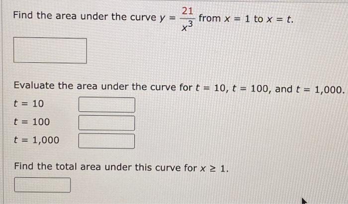 Solved 21 Find the area under the curve y = from x = 1 to x | Chegg.com