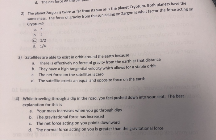 Solved d. The net force on the car pom 2) The planet Zargon | Chegg.com