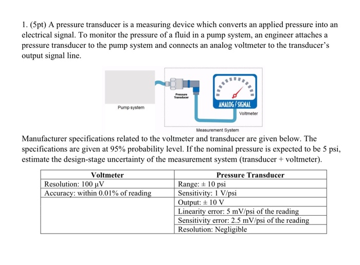 1. (5pt) A pressure transducer is a measuring device