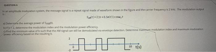 Solved QUESTION 6 In an amplitude modulation system, the | Chegg.com