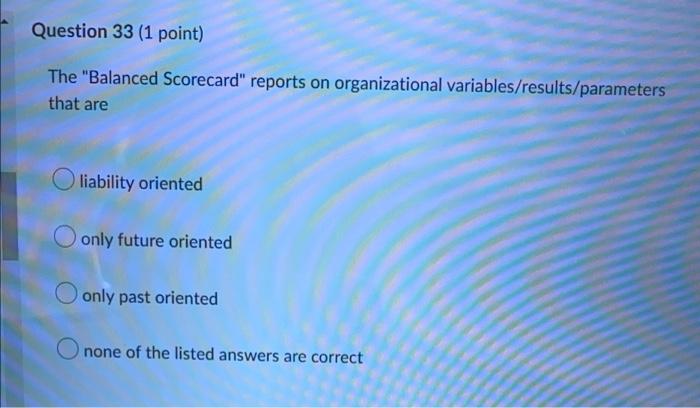 Solved Question 33 (1 Point) The "Balanced Scorecard" | Chegg.com