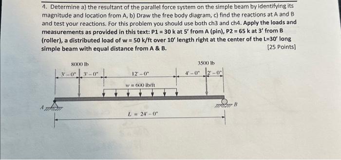 Solved 4. Determine A) The Resultant Of The Parallel Force 