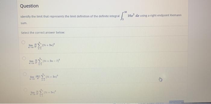 Solved Question 10 identify the limit that represents the | Chegg.com