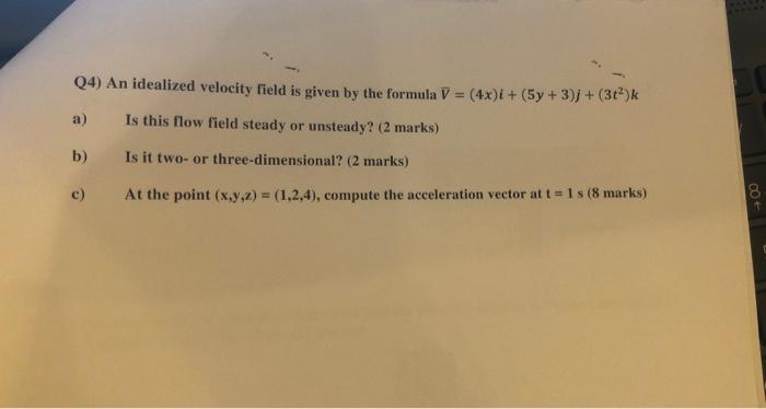 Solved 4 An Idealized Velocity Field Is Given By The