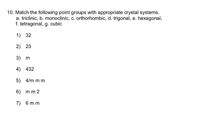 Solved 10. Match the following point groups with appropriate | Chegg.com