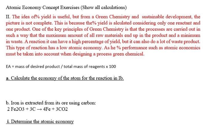 Solved Atomic Economy Concept Exercises (Show all | Chegg.com
