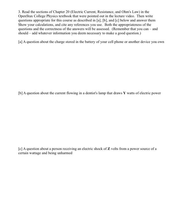 Solved 3. Read The Sections Of Chapter 20 (Electric Current, | Chegg.com