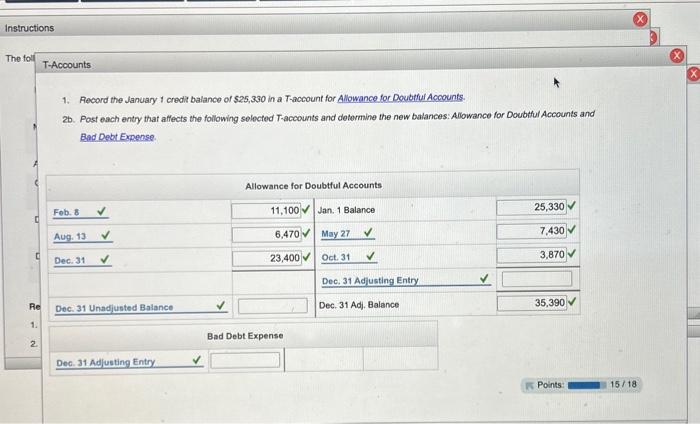 Solved 1. Record the January 1 credit balance of $25,330 in | Chegg.com