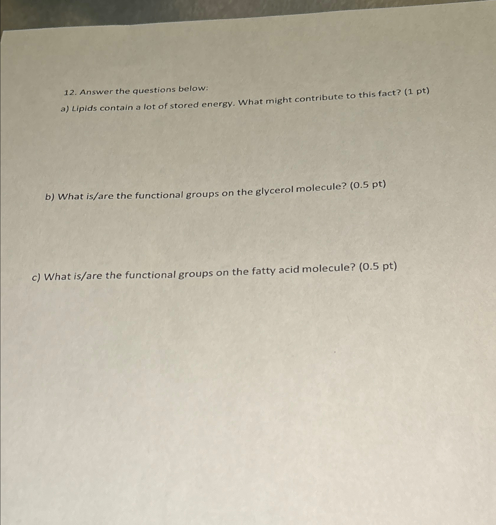 Solved Answer the questions below:a) ﻿Lipids contain a lot | Chegg.com