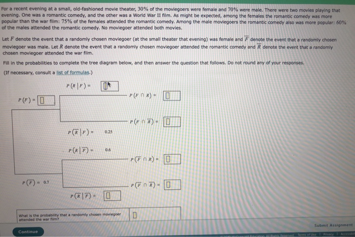 Solved For a recent evening at a small, old-fashioned movie | Chegg.com