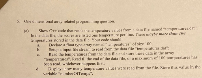 Solved 5. One dimensional array related programming | Chegg.com