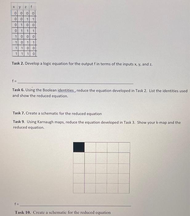 Solved Task 2 . Develop a logic equation for the output f in | Chegg.com