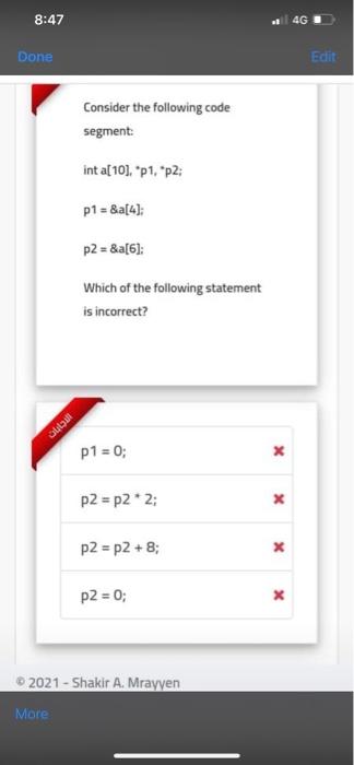 Solved 8:47 4G Done Edit Consider the following code segment | Chegg.com