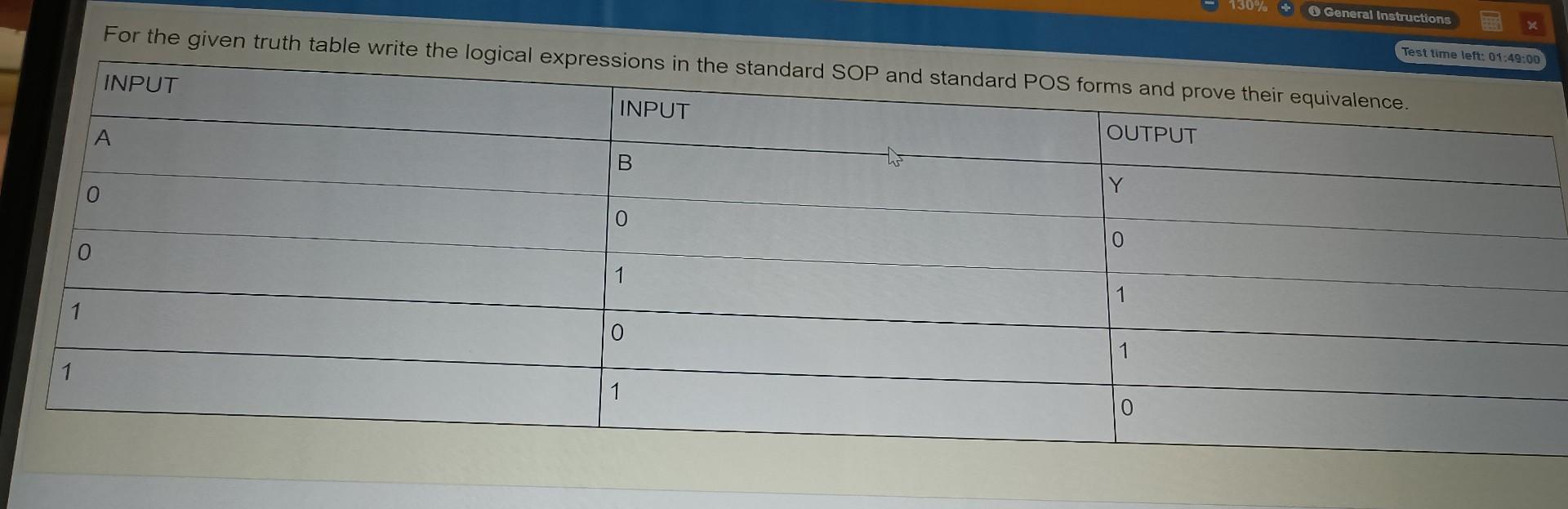 Solved 1 1 A 0 0 130% General Instructions X Test time left: | Chegg.com