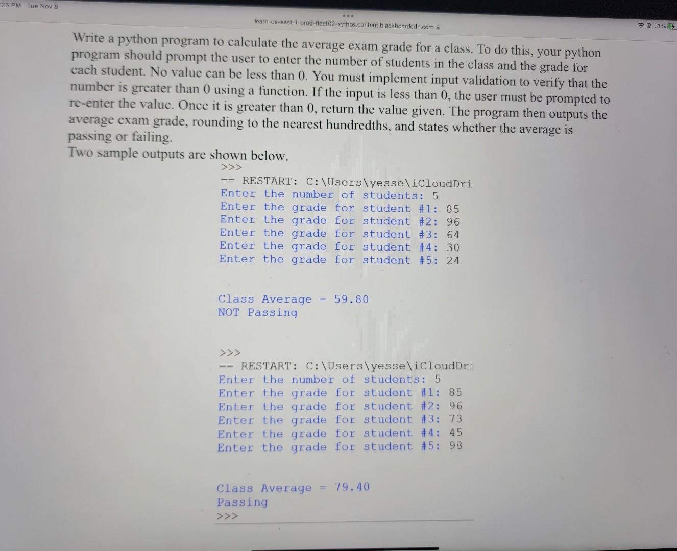 Solved Write A Python Program To Calculate The Average Exam Chegg
