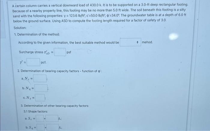 Solved A certain column carries a vertical downward load of | Chegg.com