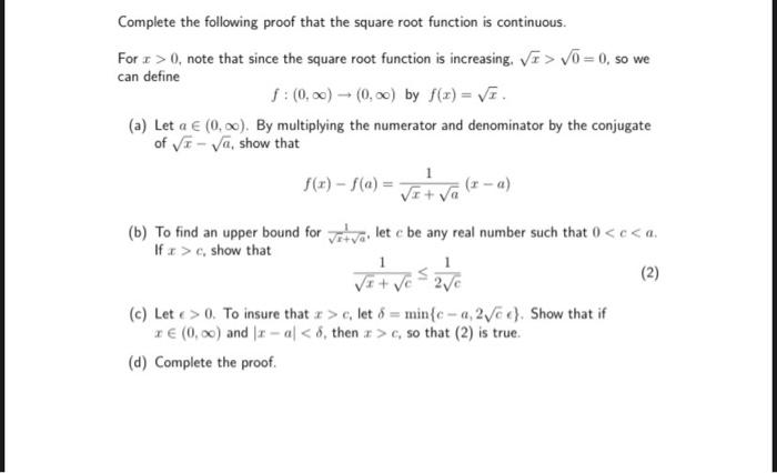 Solved Complete the following proof that the square root | Chegg.com
