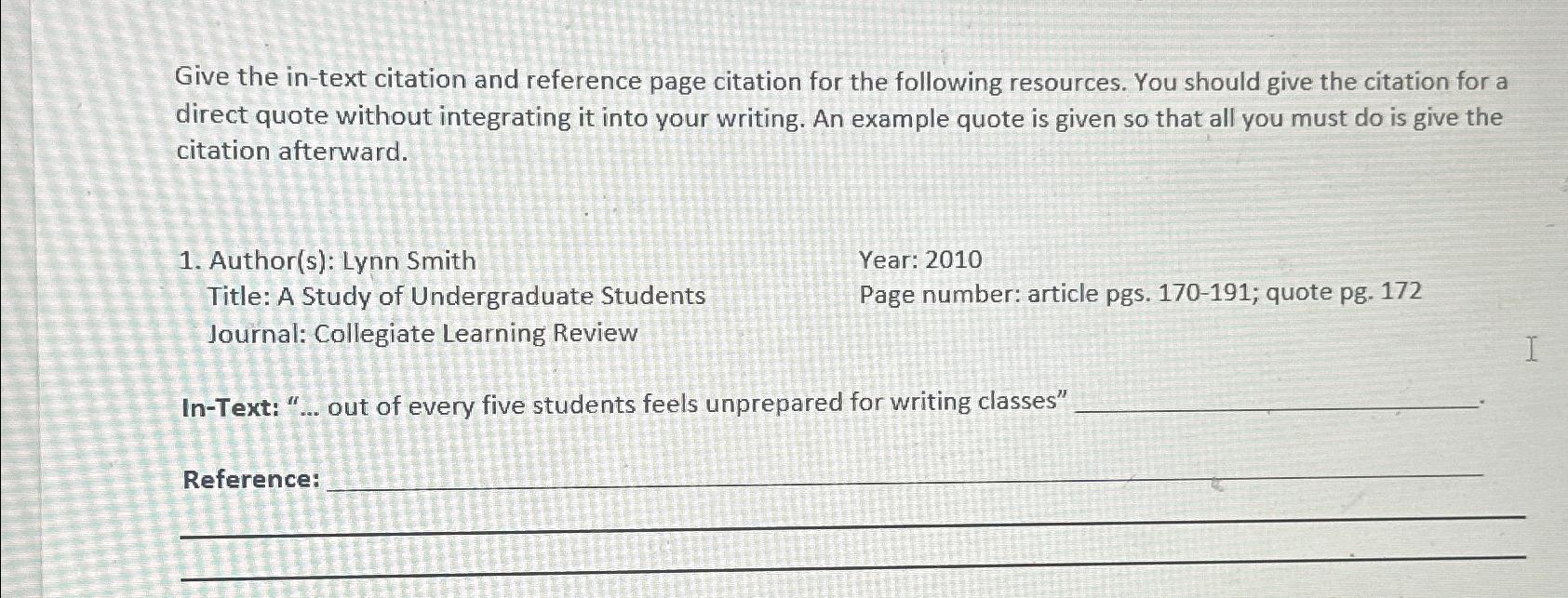 Solved Give the in-text citation and reference page citation | Chegg.com